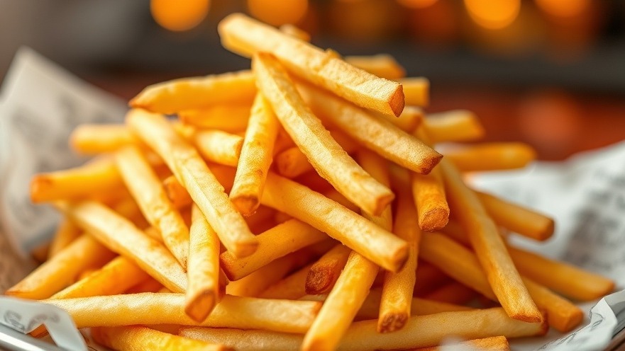 A tempting pile of golden french fries, contrasting with a healthy lifestyle medicine theme.