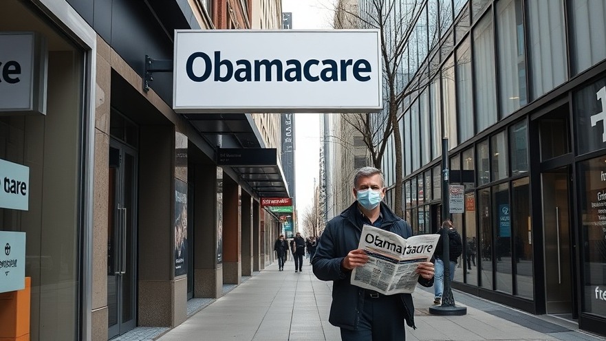 Urban scene highlighting healthcare policy with Obamacare sign in daylight.