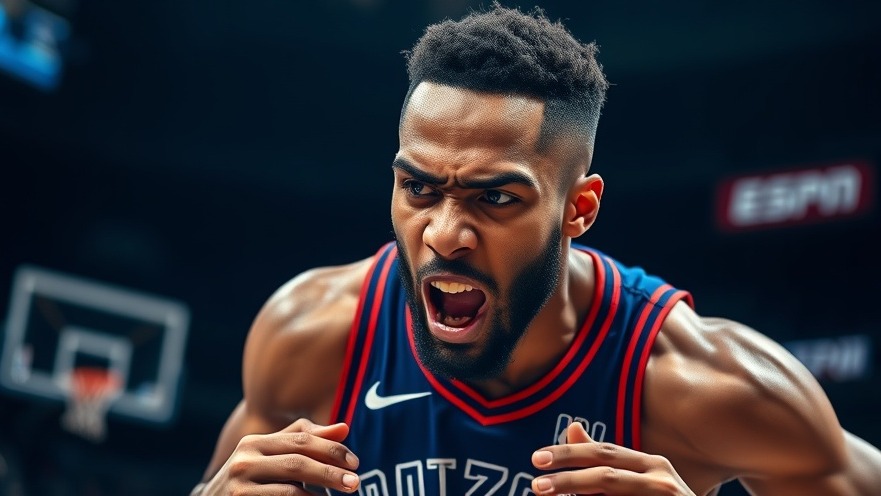 Dynamic basketball player showcasing NBA highlights with intense expression and ESPN analysis.
