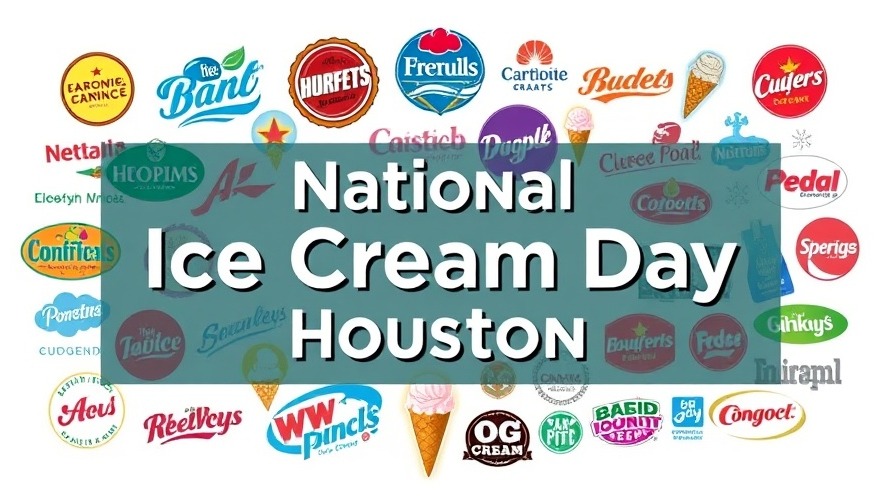 Vibrant logo collage for National Ice Cream Day Houston, featuring colorful ice cream brands.