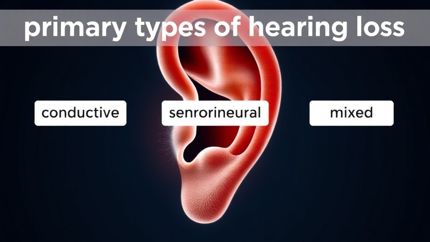 Illustration of primary types of hearing loss: conductive, sensorineural, and mixed.
