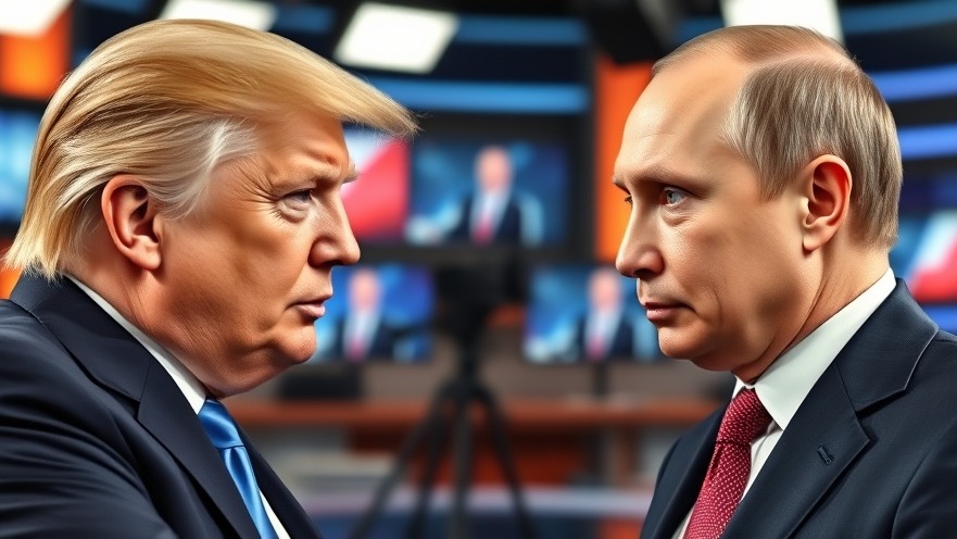 Trump and Putin discussing Ukraine ceasefire efforts in a professional news studio.