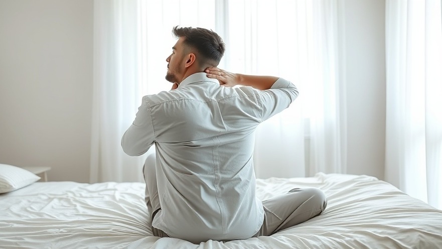Young man in a bright bedroom struggles with daytime fatigue due to poor sleep quality.