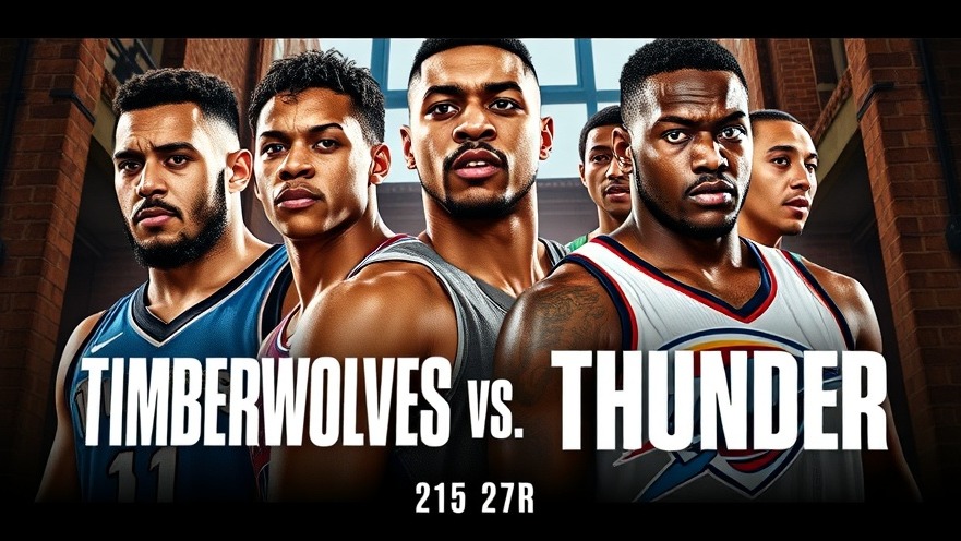Dynamic NBA highlights promotional poster for Timberwolves vs Thunder game.
