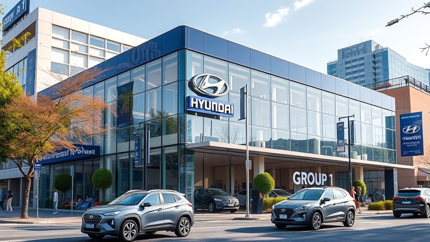 Modern Group 1 Hyundai dealership in Austin with vibrant colors and glass facade.