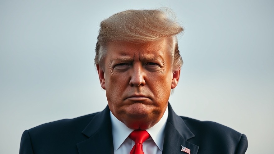 Serious portrait of Trump reflecting on Intel leadership turmoil and national security concerns.