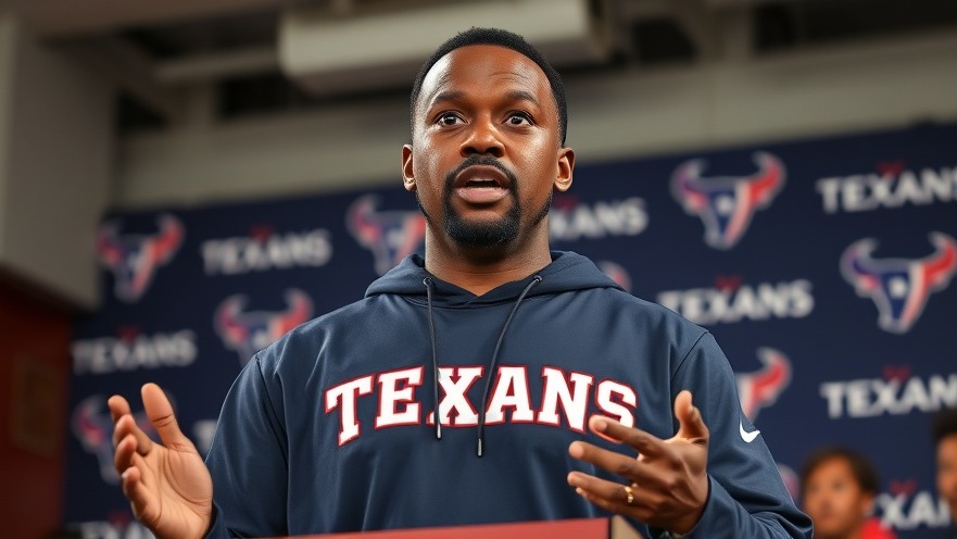 DeMeco Ryans delivers a speech at a press conference showcasing NFL shutout strategies.