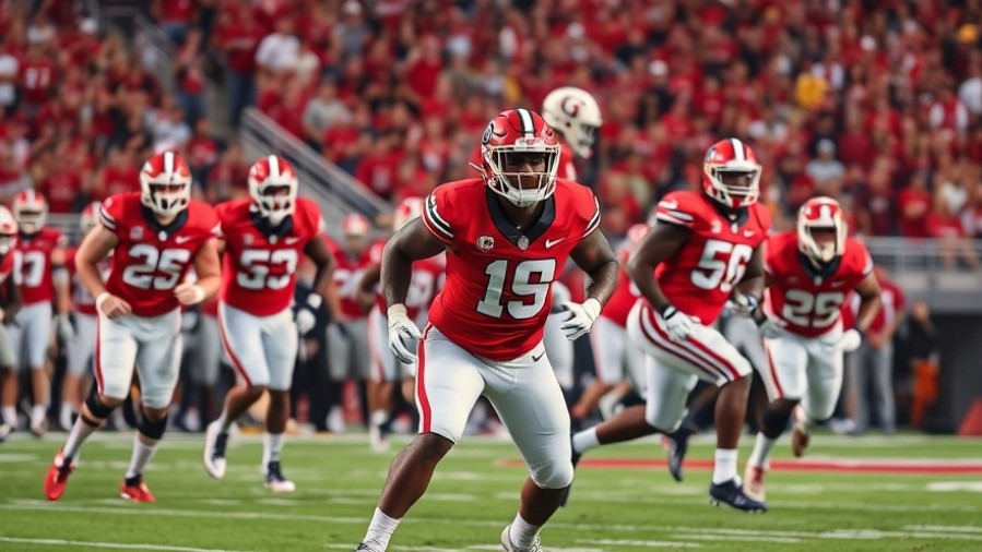 Georgia Bulldogs in red jerseys showcasing Gunner Stockton's impressive performance in college football rankings.