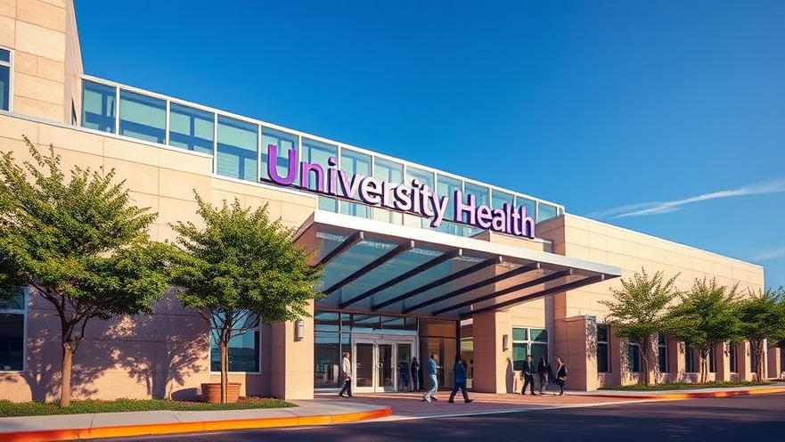Modern University Health hospital entrance in San Antonio, showcasing economic growth in the healthcare industry.