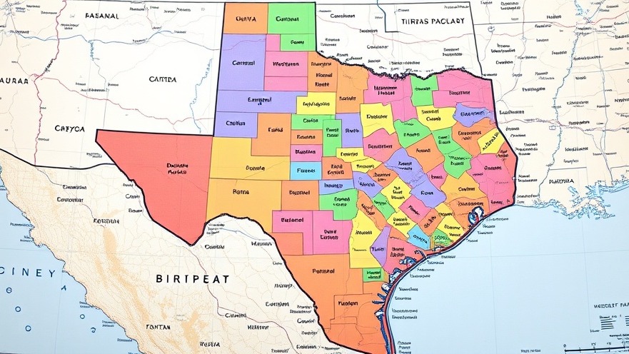 Photorealistic Texas House redistricting map, showcasing intricate political boundaries.