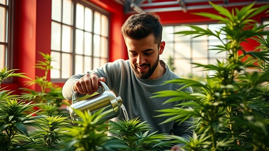 Determined individual nurturing cannabis plants in vibrant indoor garden, part of Austin startups innovation.