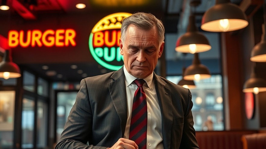 Disappointed middle-aged man in formal attire at a New York dinner, showcasing humor in politics.