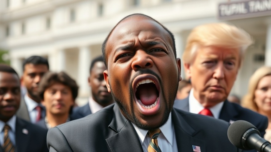Angry man confronts Trump at outdoor press conference on community policing.