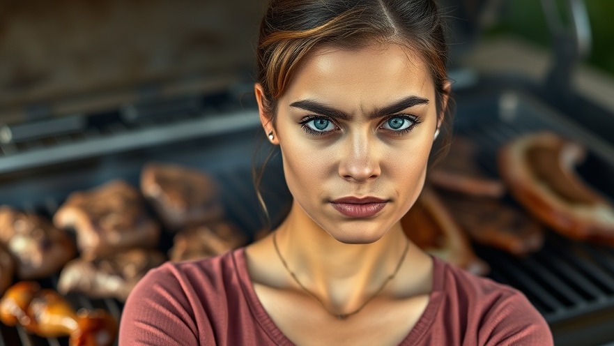 Young woman posing with text on antibiotic-resistant superbugs and meat contamination