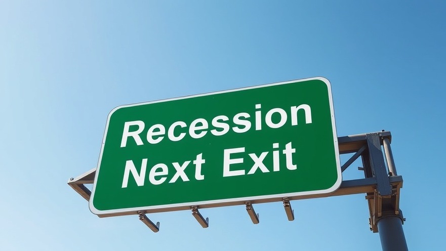Photorealistic highway sign depicting 'Recession Next Exit' under blue sky, symbolizing San Antonio local economy challenges.