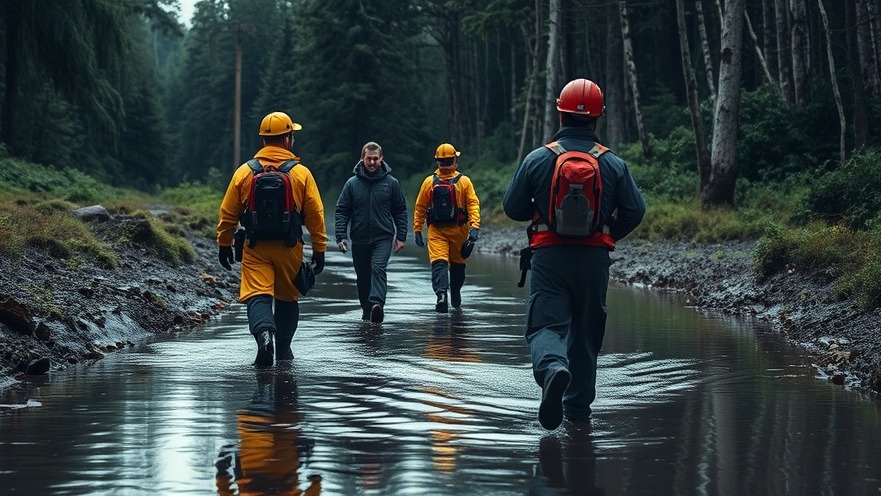 Texas flood rescue efforts: Teams navigate a flooded path, capturing the climate change impact.