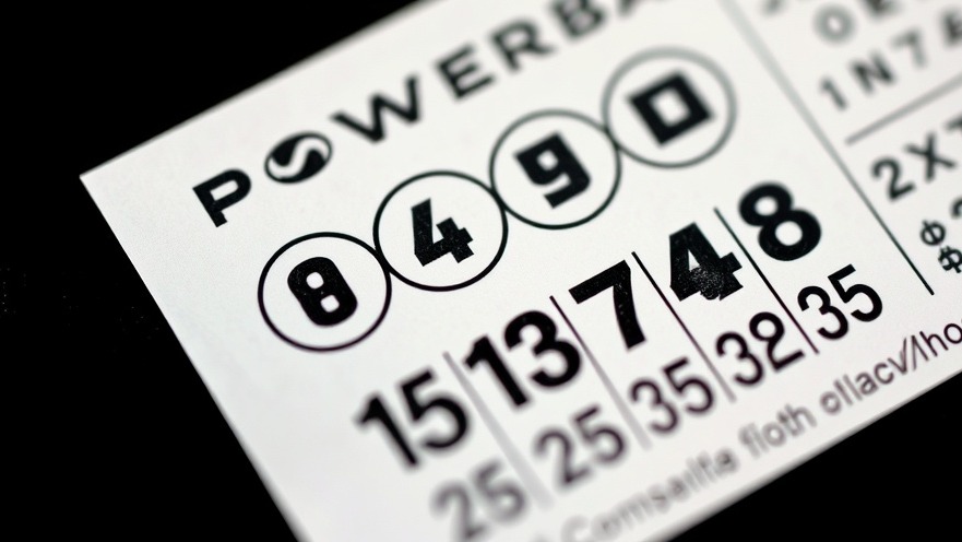 Close-up of a Powerball lottery ticket with winning numbers for financial planning.