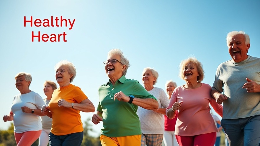 A diverse group of older adults enjoying a cardio workout outdoors, promoting a healthy heart.