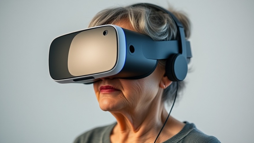 Older woman using VR goggles for immersive therapy in cognitive behavioral therapy.