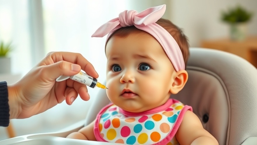 Adorable baby in a high chair, learning about iron-rich foods for children's nutrition.