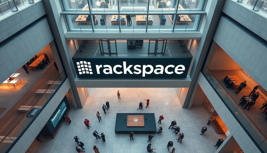 Aerial view of Rackspace office lobby with logo prominently displayed.