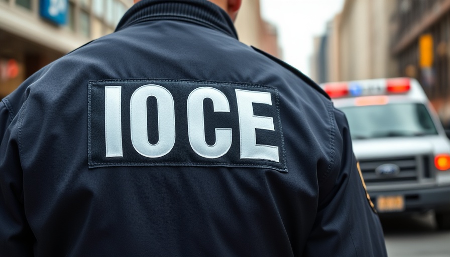 ICE officer jacket close-up, emphasizing deportation risks for lawful permanent residents.