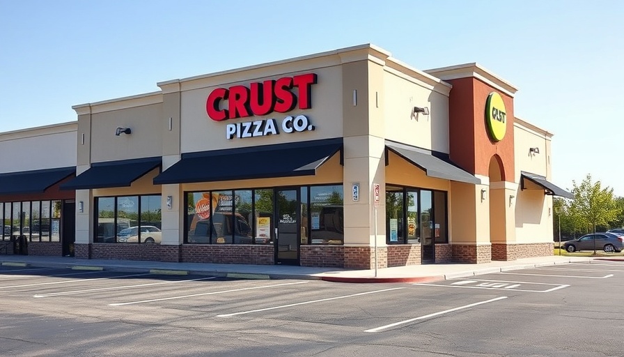 Crust Pizza Co. building in Cibolo with clear sky.