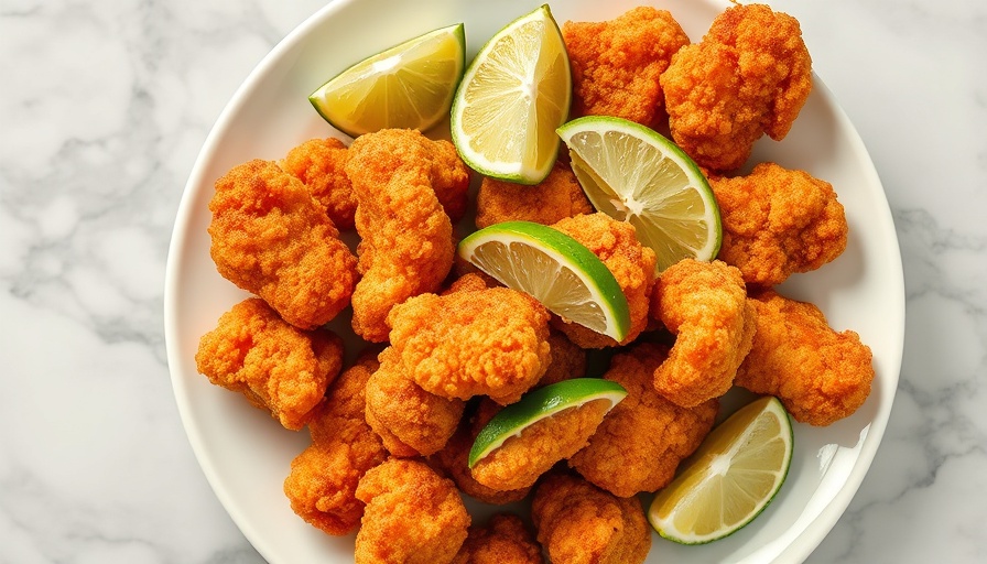 Crispy chicharrones recipe with lime wedges on a plate.