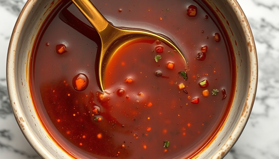 Homemade stir fry sauce in a bowl with a golden spoon.