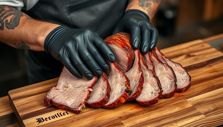 Chef showcasing Tex-Mex barbecue brisket in Dallas restaurant.