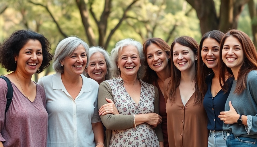 Diverse group of women enjoying outdoors, smiling and embracing.