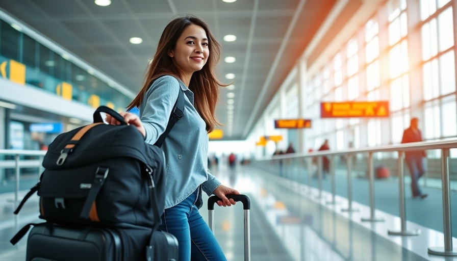 Traveler at Dallas Fort Worth airport with luggage.