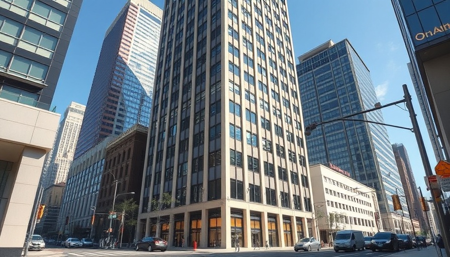 Urban street with office building, illustrating office-to-hotel bankruptcy.