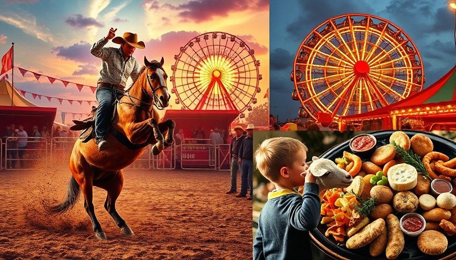 RodeoHouston 2025 guide collage with rodeo, carnival, petting zoo, and food.