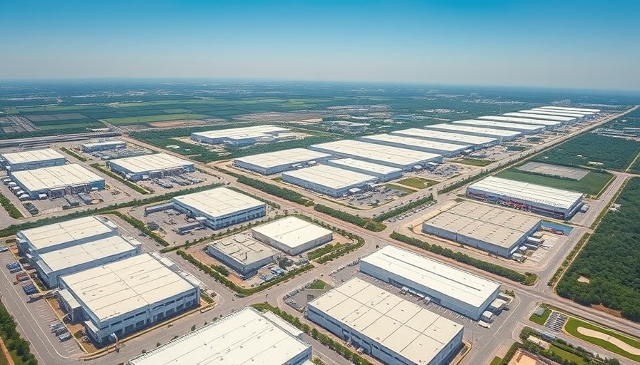 Aerial view of large business warehouses in Houston.