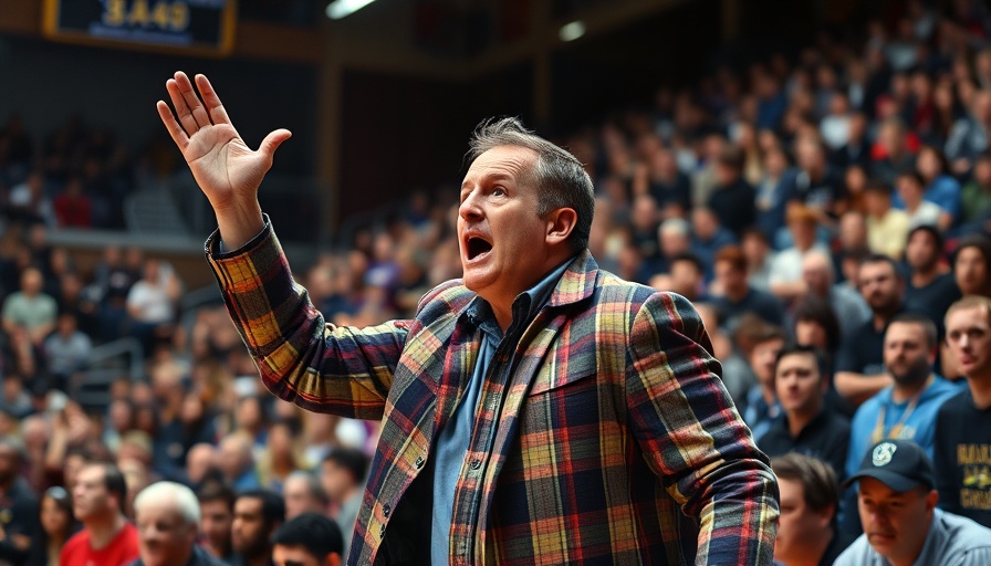Excited coach in plaid jacket during Alabama vs Auburn game.