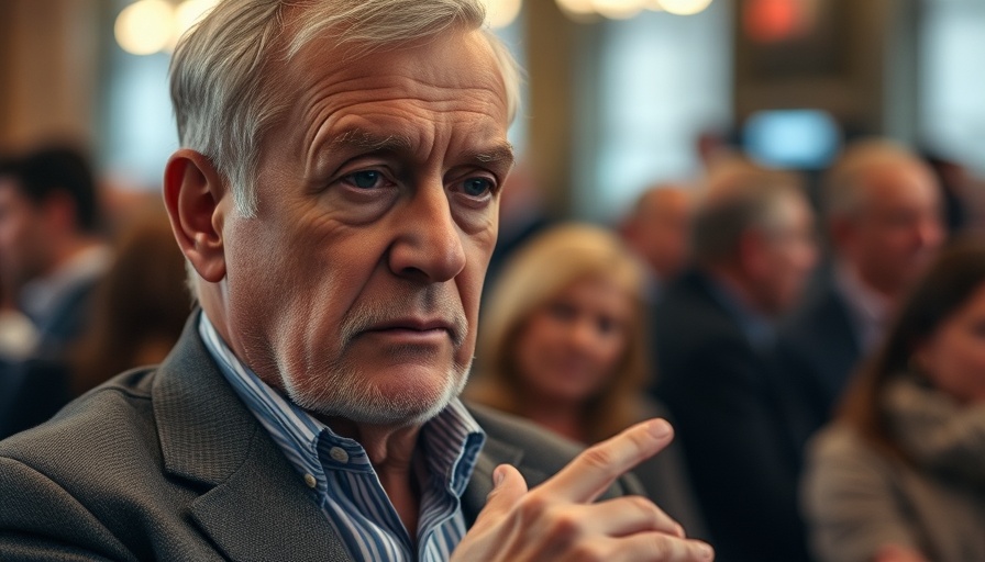 Serious older man concentrating, discussing issues indoors.