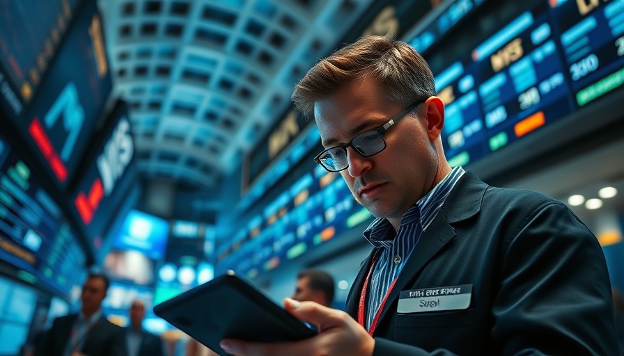 Stock trader in bustling exchange during Trump tariffs confusion