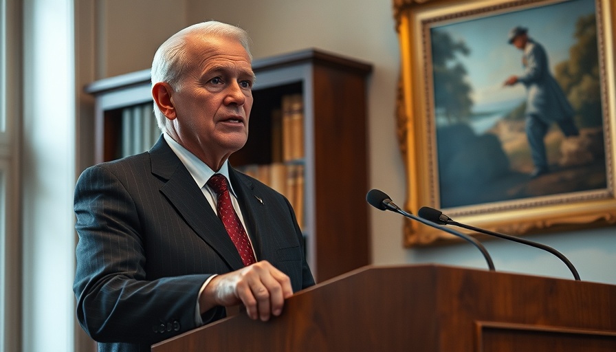 Older man delivers speech inside formal setting, 2026 FIFA World Cup.