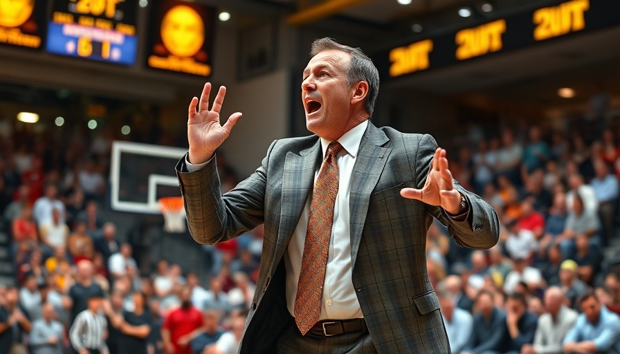 Basketball coach in plaid suit directing team at No. 7 Alabama vs. No. 1 Auburn game.