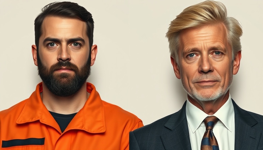 Serious expressions of two men side by side in contrasting lighting