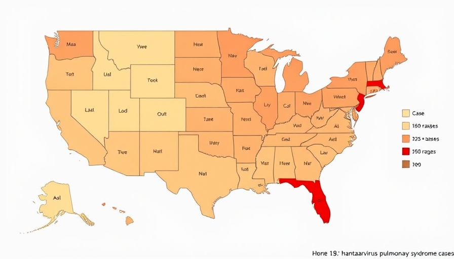 US map highlighting hantavirus pulmonary syndrome cases by state.