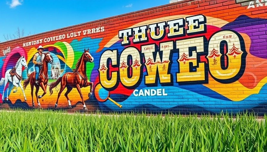 Houston Rodeo mural with cowboy and horses theme.