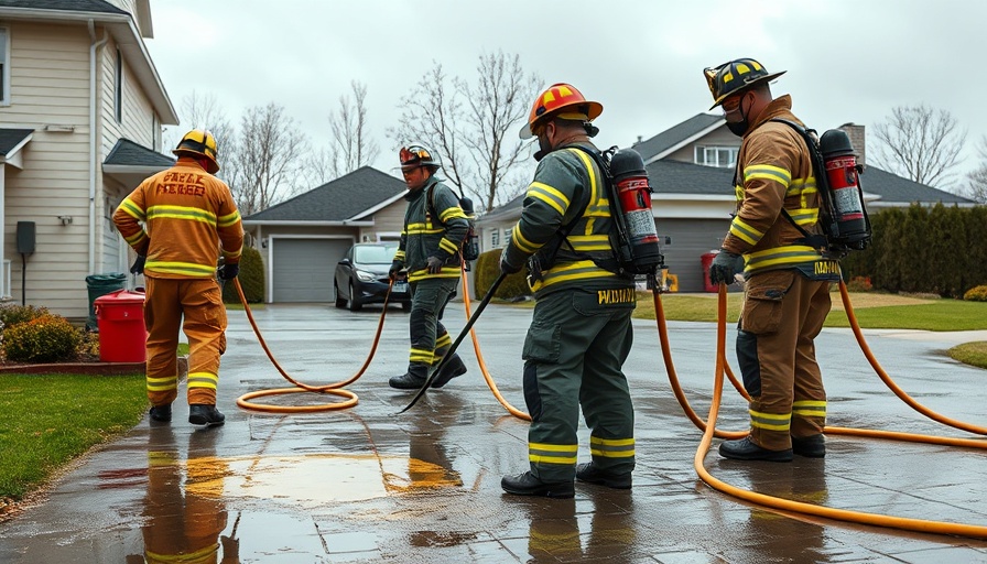 Emergency crew addressing hazardous waste spill with a waste truck.