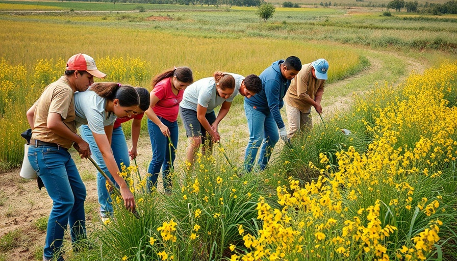 Volunteers clean field in San Antonio, an environmental effort.