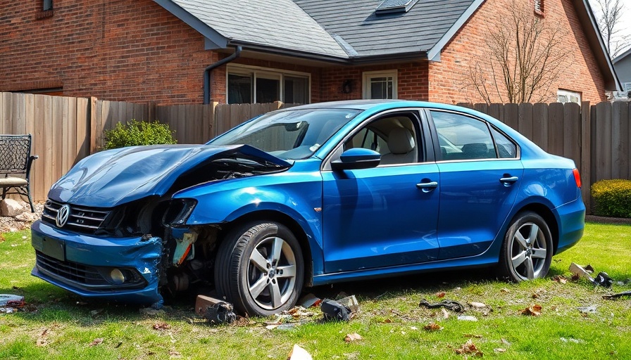 Driver hospitalized after crashing into San Antonio home; blue car crash scene.