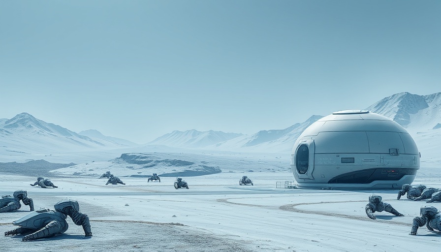 Futuristic secure nuclear waste storage facility in barren landscape.