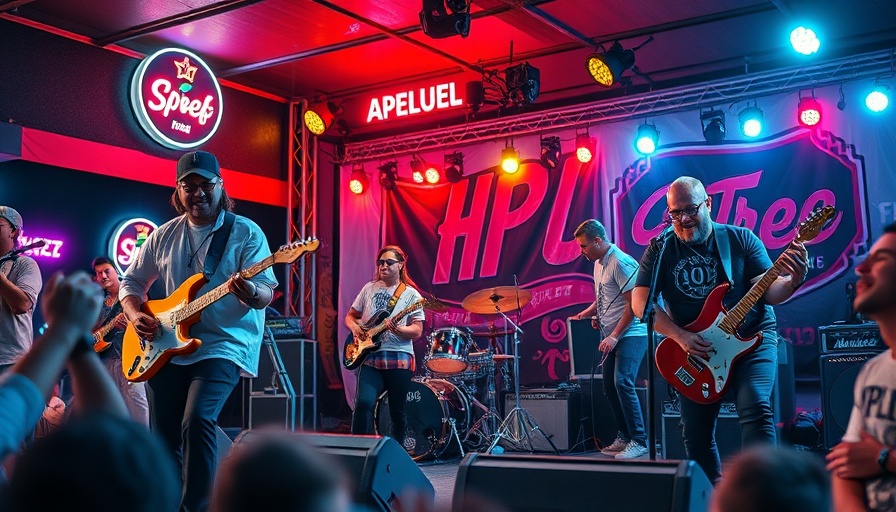 Energetic live band at SXSW 2025 free event with vibrant lights