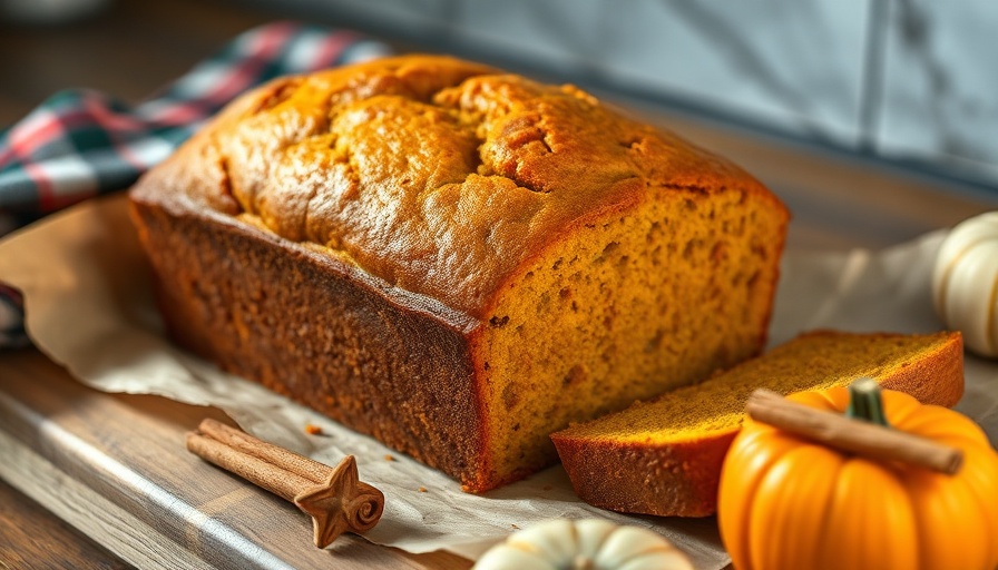 Delicious paleo pumpkin bread freshly sliced with cinnamon and coffee.