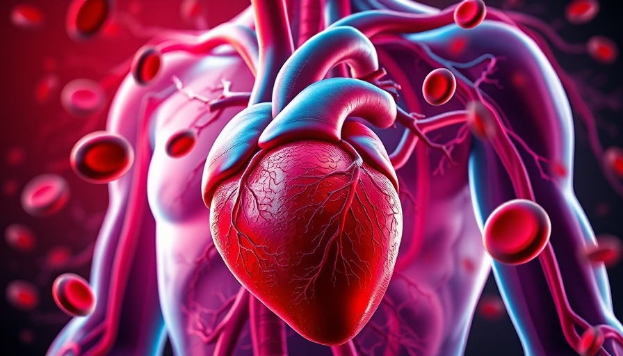 Stylized human cardiovascular system illustration with heart and blood vessels.